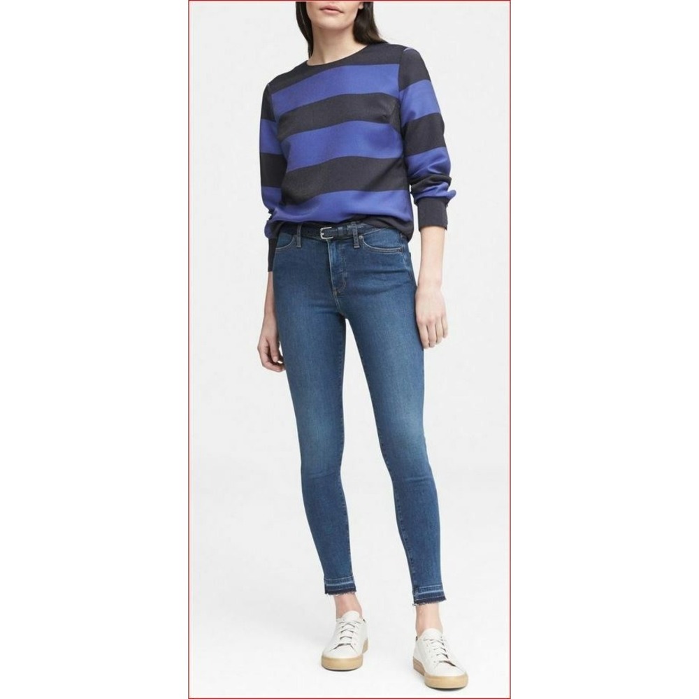 Banana Republic Womens Blue Black Striped LS Button Back Blouse XS SPR18 270342